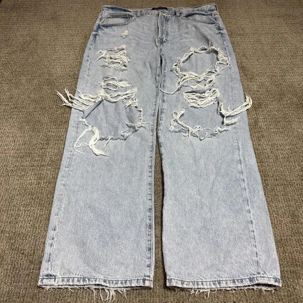 Aeropostale Jeans Low Rise Skater Blue Distressed 5 Button Fly Women’s Size 14 - Picture 4 of 12